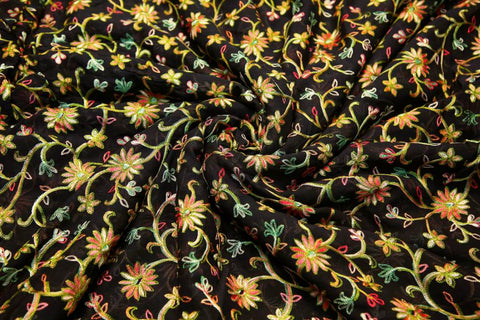 Kashmiri Threadwork Georgette fabric Shade - Black