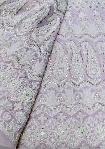 Lucknowi Chikankari Paisley Design Fabric Shade - Onion pink (light mauve)