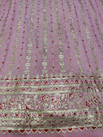 Statement border Sequins work Georgette fabric Shade - Blush pink