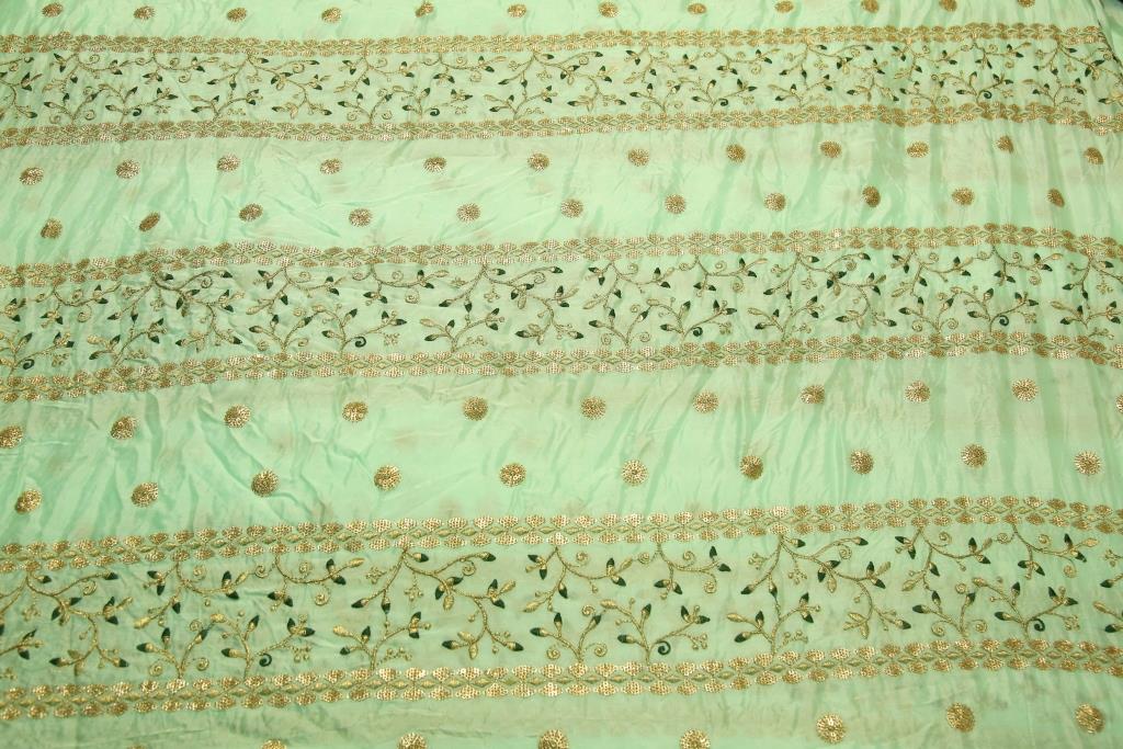 Zari & Sequins Work Chinon fabric - mint green - Rooh Silhouettes