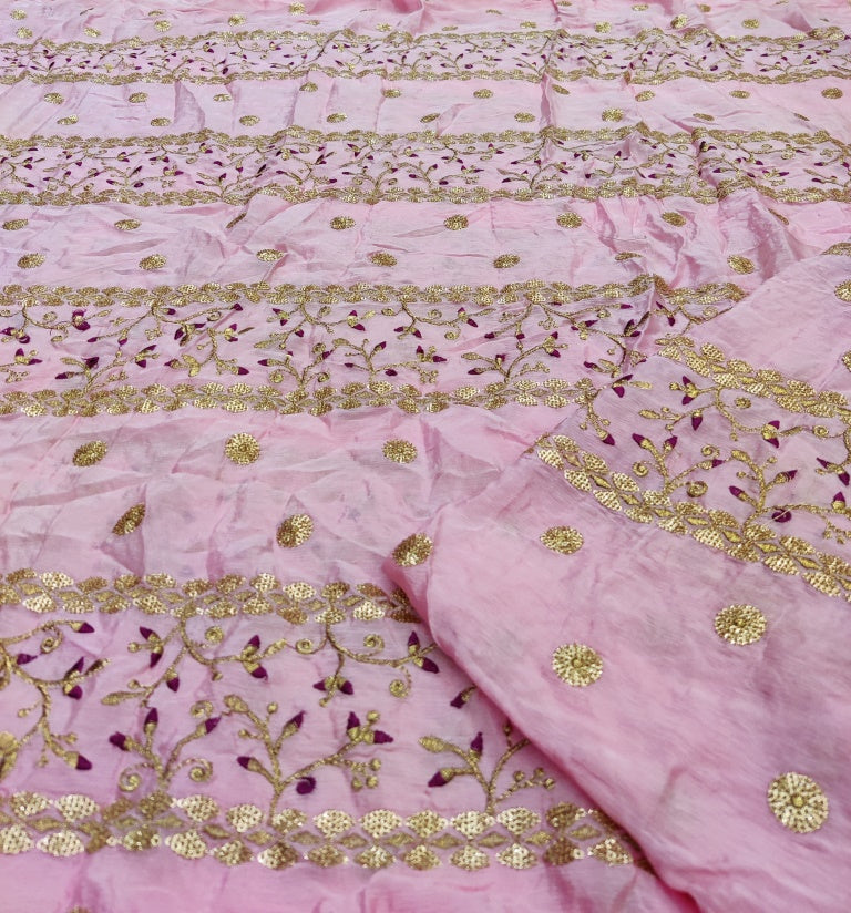 Zari & Sequins Work Chinon fabric - Pastel pink - Rooh Silhouettes