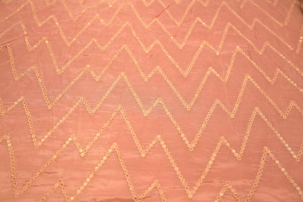 Zig Zag sequins Work Silk fabric - Rose gold - Rooh Silhouettes