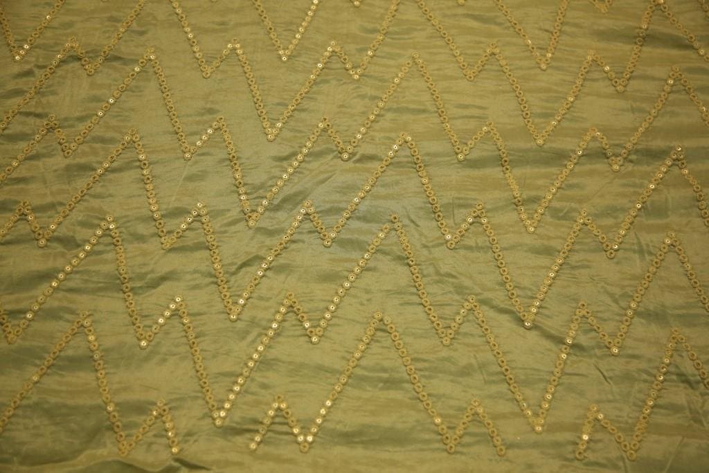 Zig Zag sequins Work Silk fabric - Light olive green - Rooh Silhouettes