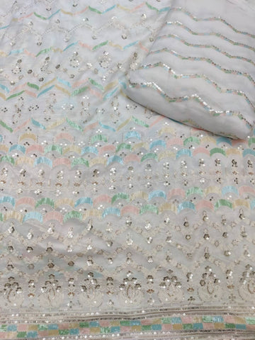 Multi sequins designer georgette fabric Shade - White Dyeable.
