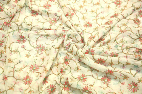 Kashmiri Threadwork Georgette fabric Shade - Cream (Ivory)