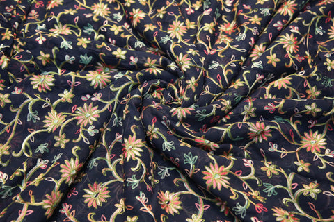 Kashmiri Threadwork Georgette fabric Shade - Midnight Blue