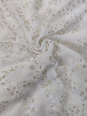 Sequins work dyeable georgette fabric Shade - white dyeable
