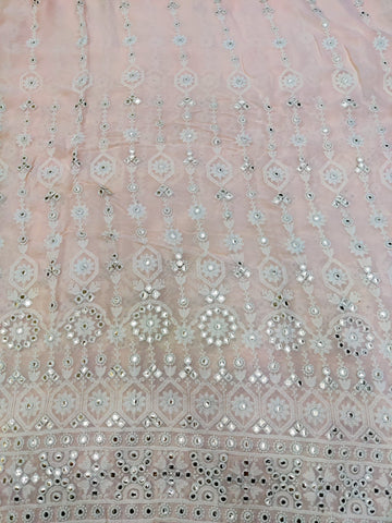 Lucknowi with Mirror embroidery Fabric Shade - powder peach