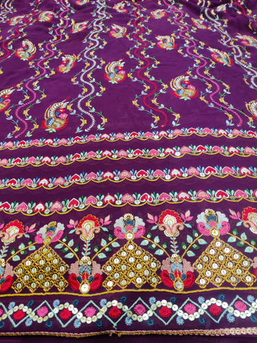 Multi-coloured Kashmiri thread heavy border fabric