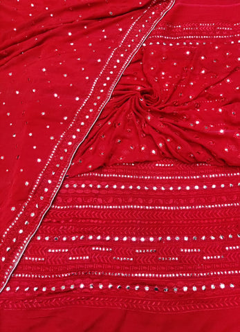 Red  jharoka mirror fabric