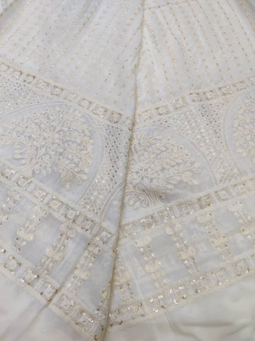Dyeable Lucknowi Chikankari Tree motif embroidery fabric Shade - White dyeable