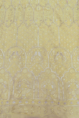 Bird-motif silver sequins georgette fabric Shade - light lemon yellow