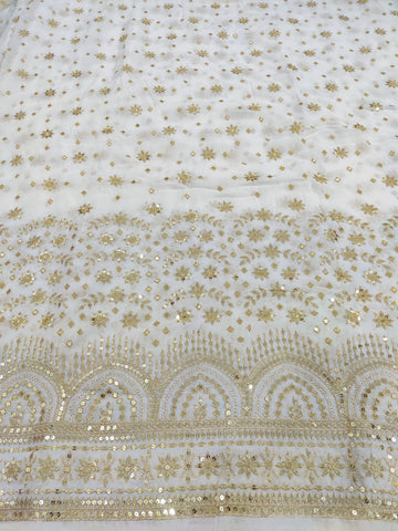 Golden zari sequins Embroidery fabric