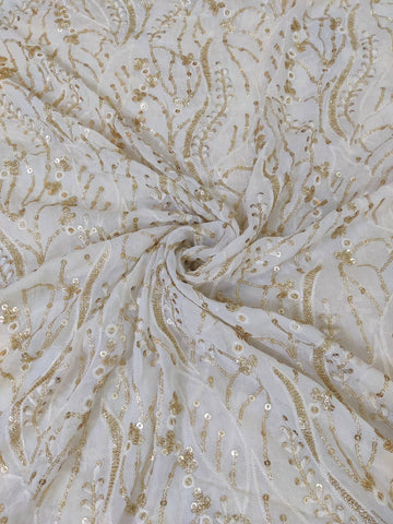 Leafy zari sequins Georgette fabric.