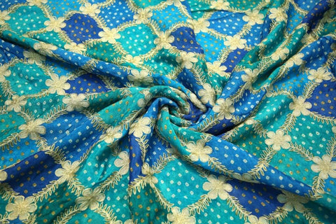 Bandhez Print with Embroidery Pure Chinon(Blue) Rooh Silhouettes 