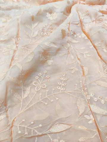 Designer Thread embroidery Organza fabric(Powder Peach) - Rooh Silhouettes