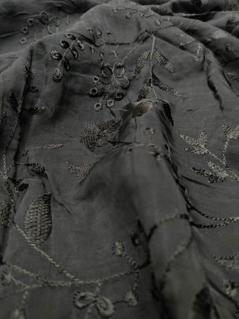 Designer thread Embroidery Organza Fabric(Black) - Rooh Silhouettes
