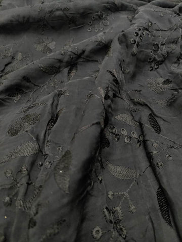 Designer thread Embroidery Organza Fabric(Black) - Rooh Silhouettes