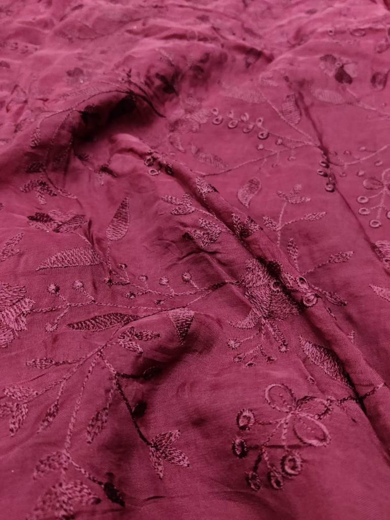 Designer thread Embroidery Organza fabric(Burgundy Wine) - Rooh Silhouettes