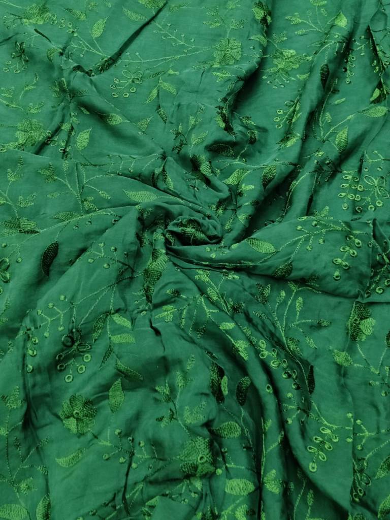Designer Thread Embroidery Organza fabric(Emerald Green) - Rooh Silhouettes