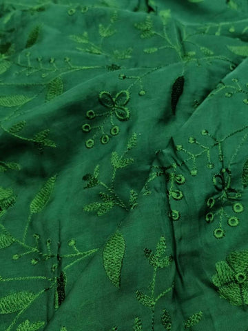 Designer Thread Embroidery Organza fabric(Emerald Green) - Rooh Silhouettes