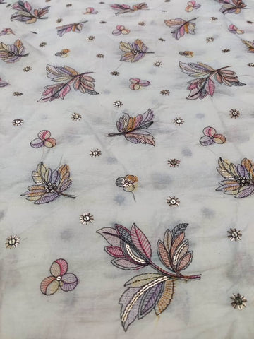 Cotton Embroidery fabric(Base colour - Off white cream with peach flowers) Rooh Silhouettes 
