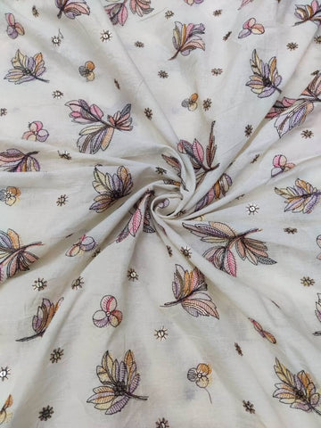 Cotton Embroidery fabric(Base colour - Off white cream with peach flowers) Rooh Silhouettes 