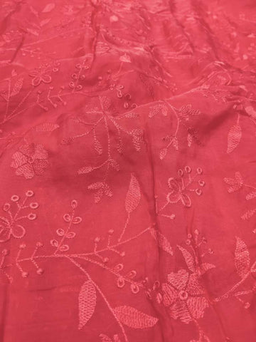 Designer Thread embroidery Organza fabric(Tomato Red) - Rooh Silhouettes